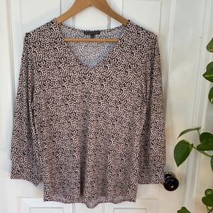 Adrianna Papell Animal Print Top Blouse 3/4  business casual balloon sleeve